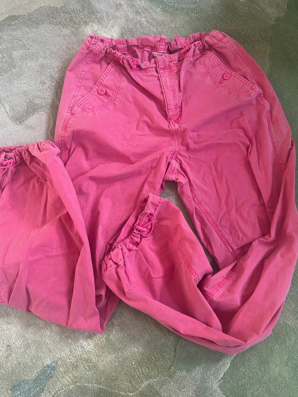 American Eagle Pink Utility Parachute Bungee Pants, XS Like New
